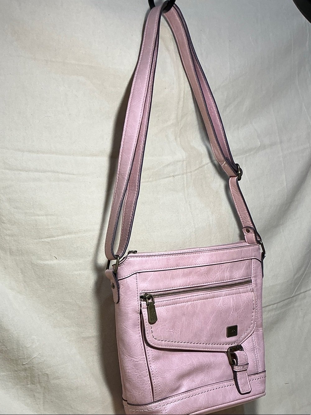 Basic Concept Women's Pink Faux-Leather Crossbody Bag with Front Pocket